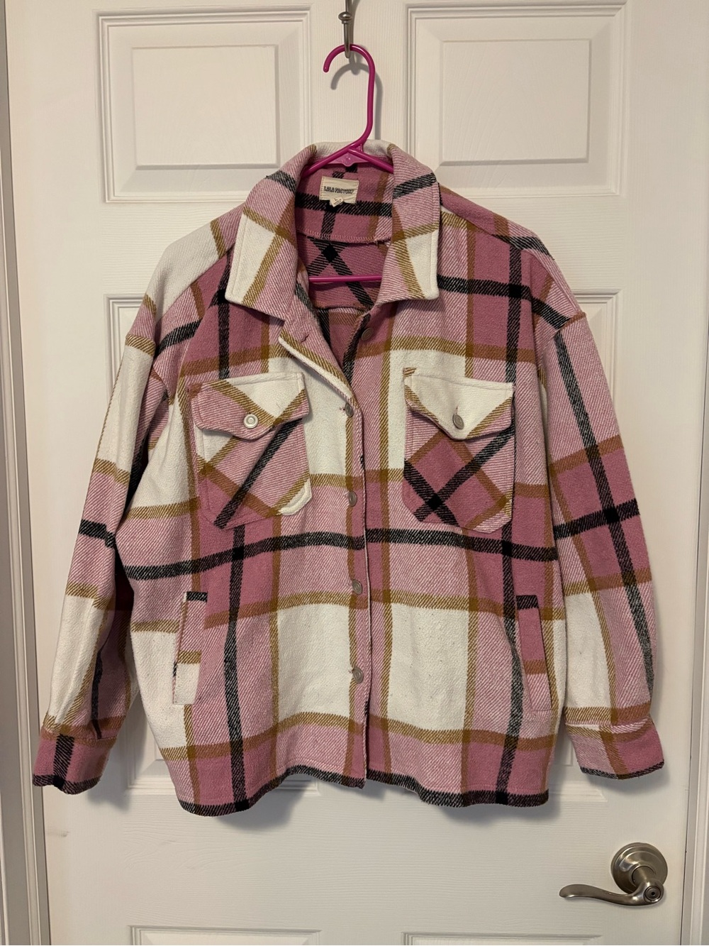 Oversized Pink Plaid Fleece Shacket Jacket